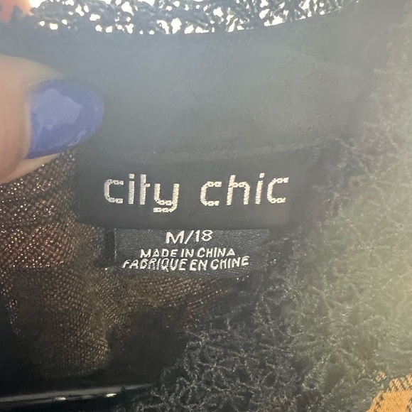 EUC City Chic Size 18 Black & Old Gold Dress with Black Lace Collar - Picture 5 of 5